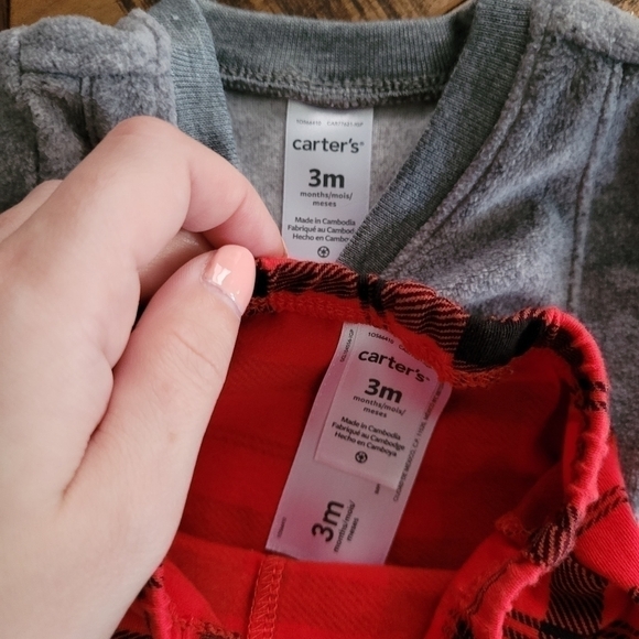 3M carters | fleece set | long sleeve shirt and pants | plaid grey - Picture 3 of 5
